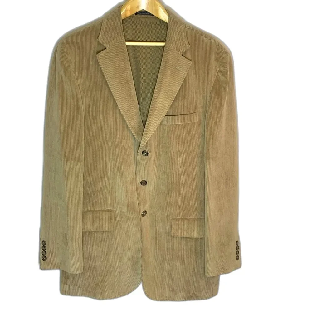 LaCrosse Men's Tan Corduroy 3 Button Front Classic Tailored Sport Coat Size 42L